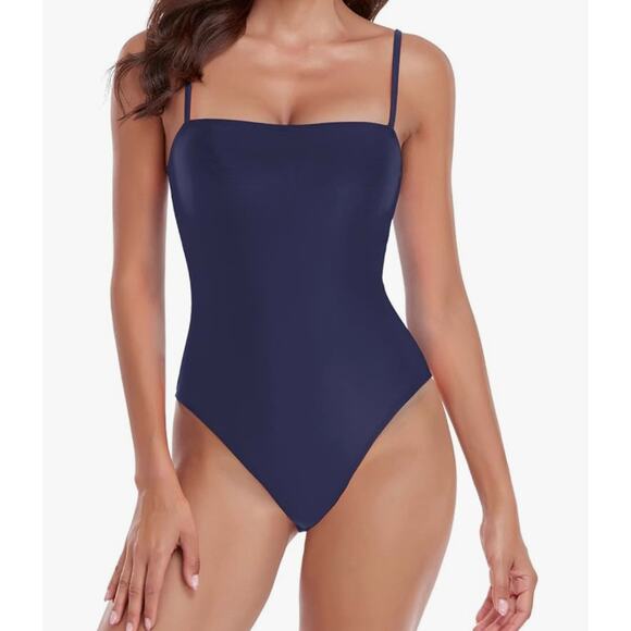 RELLECIGA women's bandeau one-piece swimsuit in navy blue NWT $119 Retail